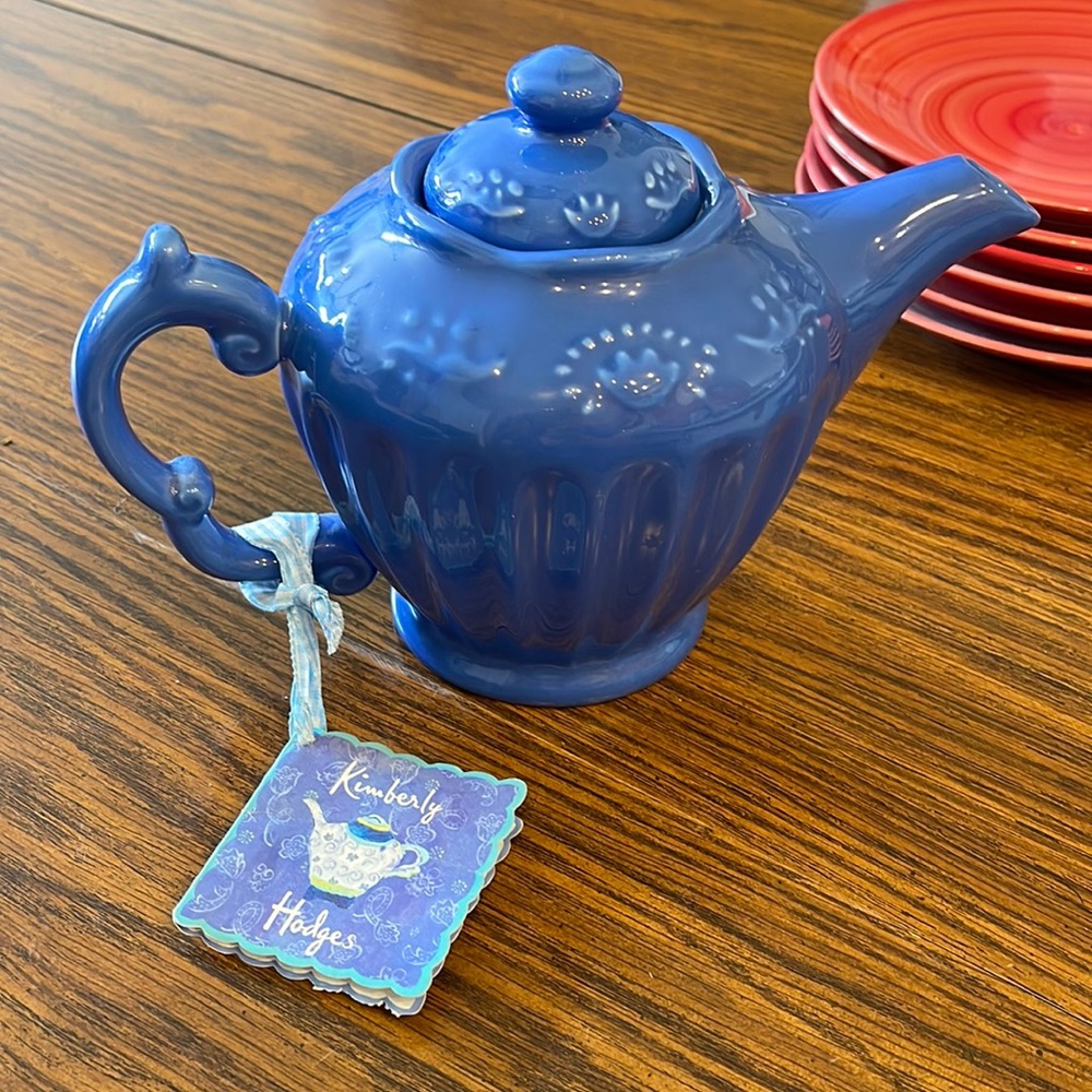 Kimberly Hodges Vintage Hallmark Vibrant Ceramic Blue Danish Teapot for 2
